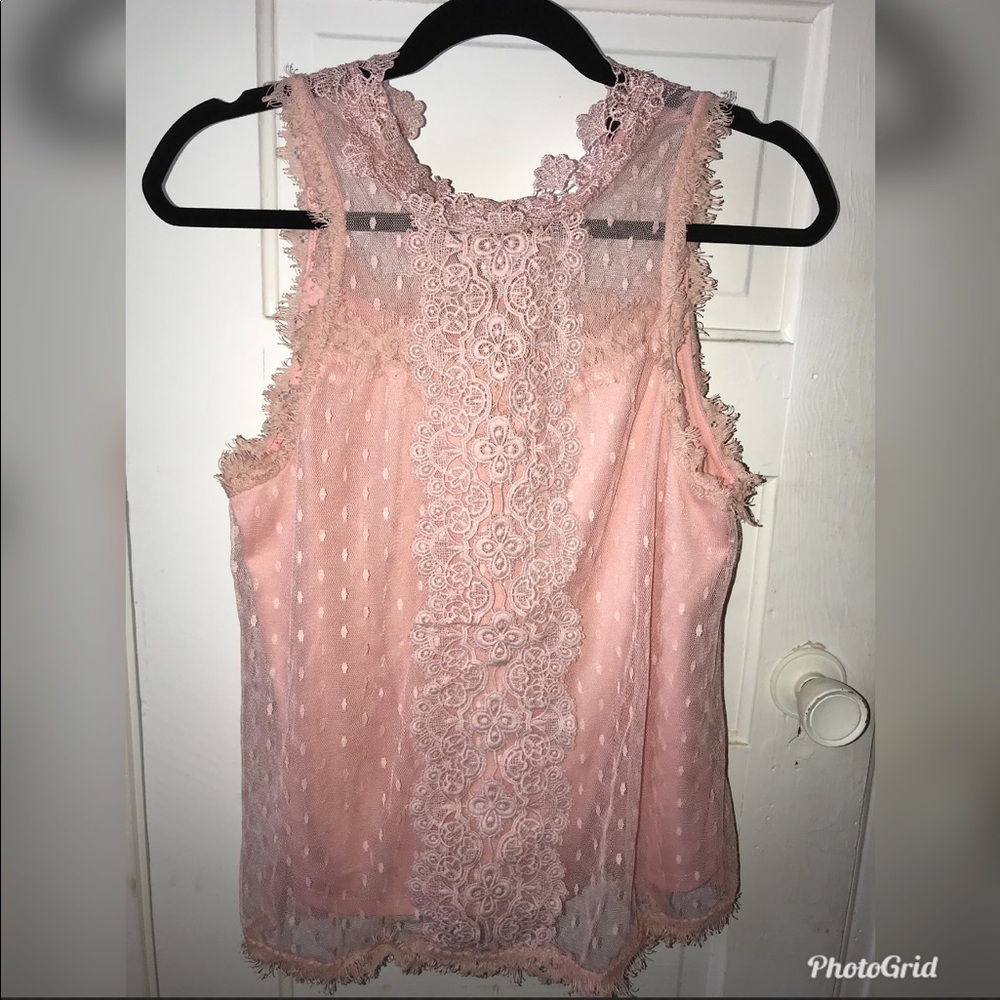 Pastel Pink Lace/Floral Sleeveless Blouse | Size M